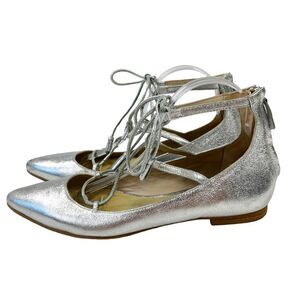 Boden Lillie Silver Leather Lace Up Flats